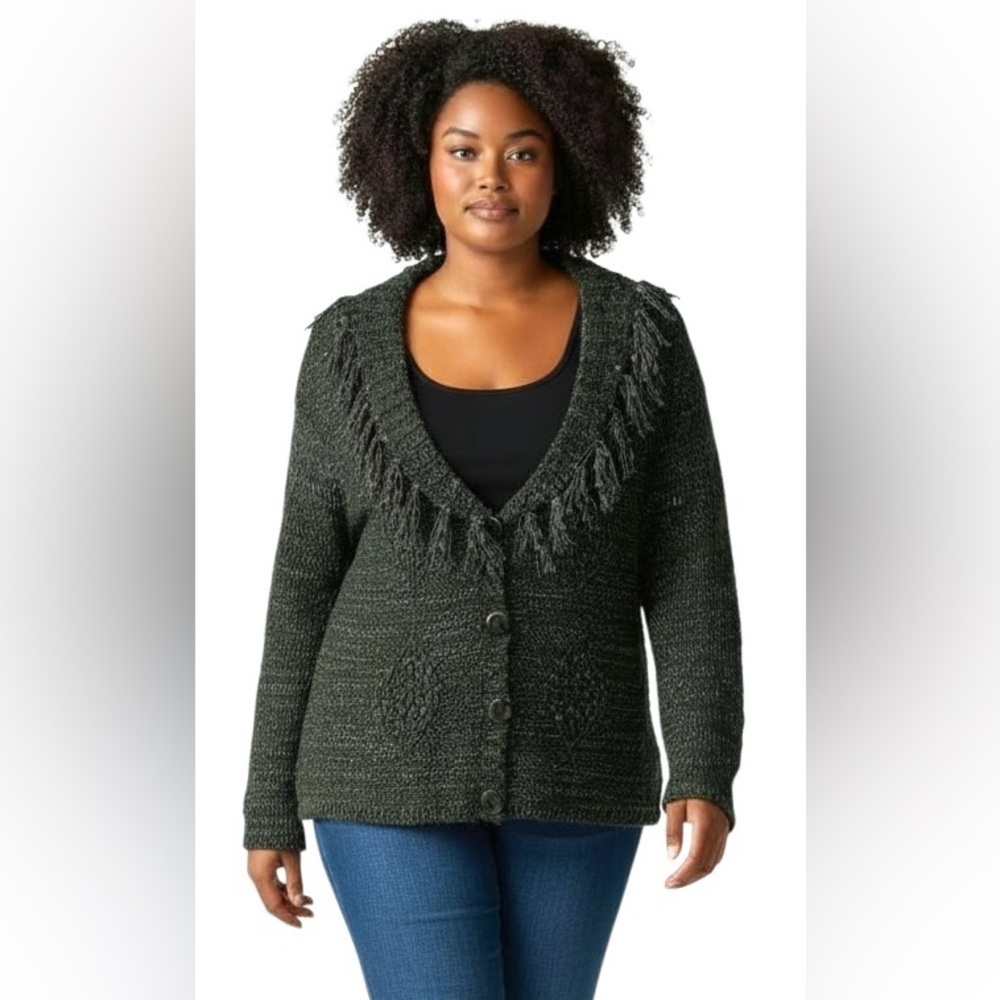 Jeune Jeunesse Cardigan Forest Green w Grey Stretch Fancy Fabric
